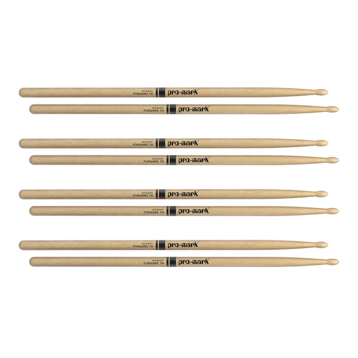 Promark Hickory 7A Wood Tip Drumstick - 4 Pair Bundle
