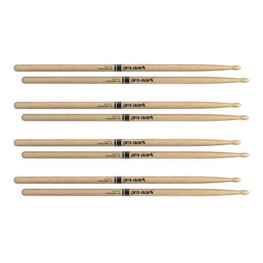 Promark Hickory 7A Wood Tip Drumstick - 4 Pair Bundle