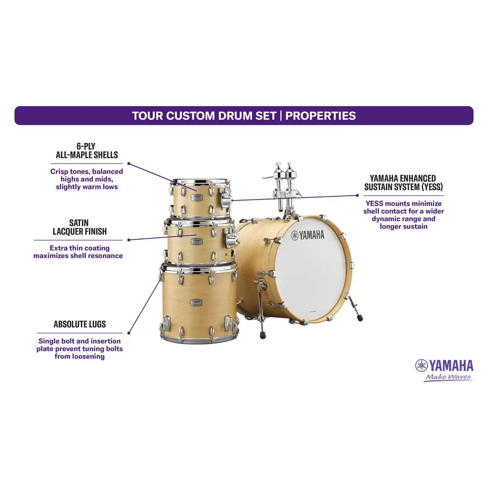Yamaha Tour Custom Maple 4pc Drum Set 20/10/12/14 Butterscotch Satin - Drum Center Of Portsmouth