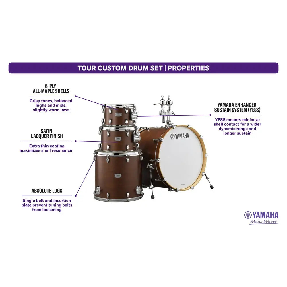 Yamaha Tour Custom Maple 4pc Drum Set 22/10/12/16 Chocolate Satin - Drum Center Of Portsmouth