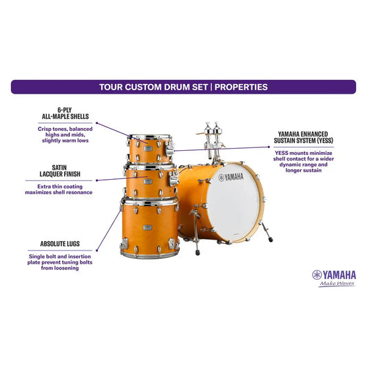 Yamaha Tour Custom Maple 4pc Drum Set 22/10/12/16 Caramel Satin - Drum Center Of Portsmouth