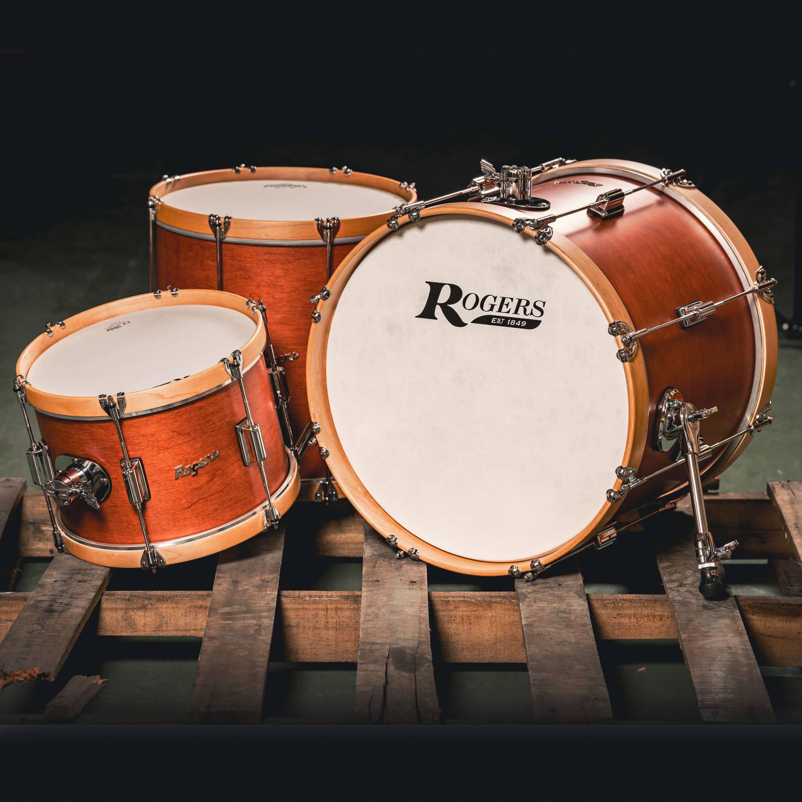 Rogers Tower Wood Hoop 3pc Drum Set Satin Red Mahogany - Drum Center Of Portsmouth