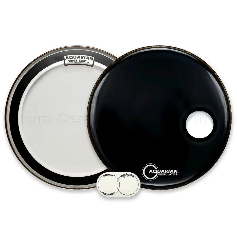 Aquarian Super Kick II Clear/Regulator Black Bass Drumhead Pack 24" - Drum Center Of Portsmouth