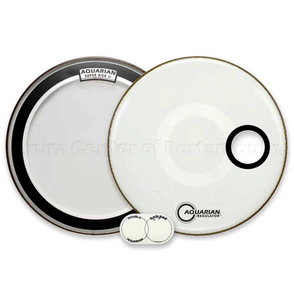 Aquarian Super Kick II Clear/Regulator White Bass Drumhead Pack 24" - Drum Center Of Portsmouth