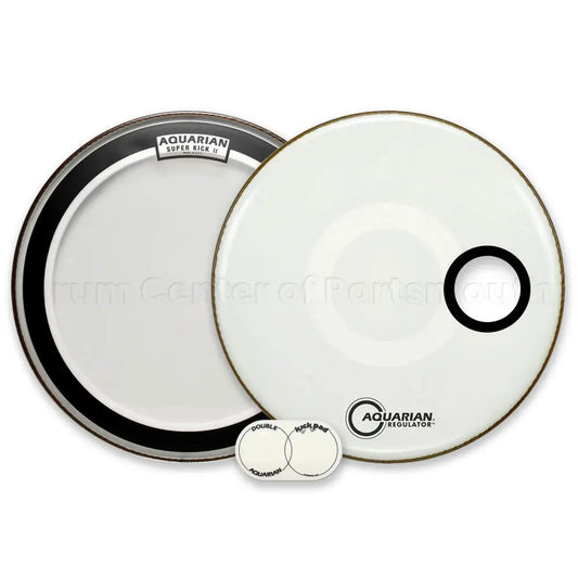 Aquarian Super Kick II Clear/Regulator White Bass Drumhead Pack 24" - Drum Center Of Portsmouth