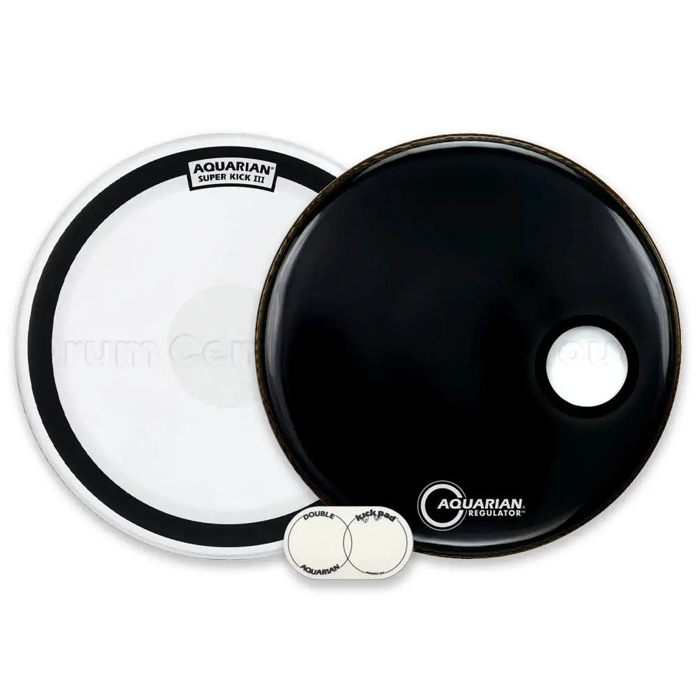 Aquarian Super Kick III Coated/Regulator Black Bass Drumhead Pack 24" - Drum Center Of Portsmouth
