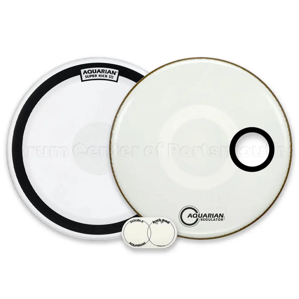 Aquarian Super Kick III Coated/Regulator White Bass Drumhead Pack 24" - Drum Center Of Portsmouth