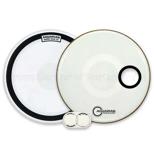 Aquarian Super Kick III Coated/Regulator White Bass Drumhead Pack 24" - Drum Center Of Portsmouth