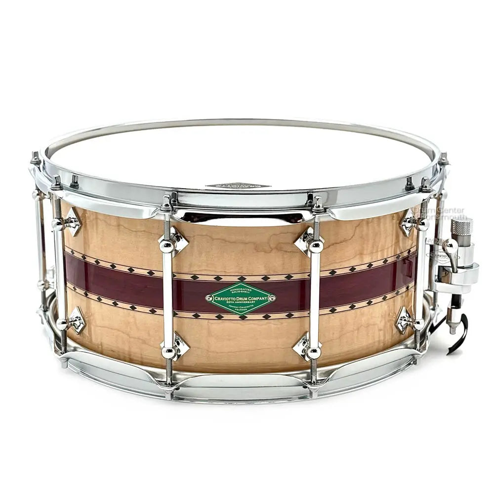 Craviotto 20th Anniversary Curly Maple/Purpleheart Snare Drum 14x6.5 - Drum Center Of Portsmouth