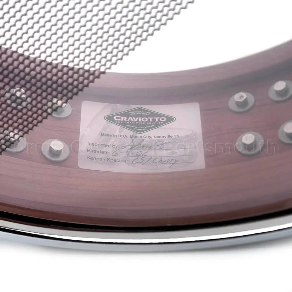 Craviotto Custom Shop Cherry Snare Drum 14x4.5 w/Double Mini Diamond Lugs - Drum Center Of Portsmouth