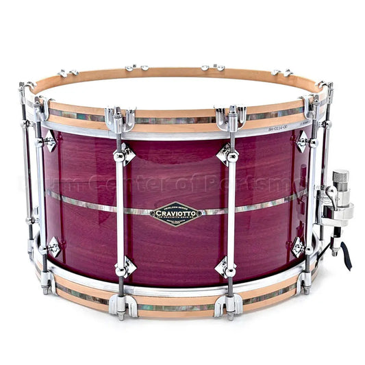 Craviotto Heirloom Purpleheart Snare Drum 14x8 w/Maple Hoops & Abalone Inlays - Drum Center Of Portsmouth
