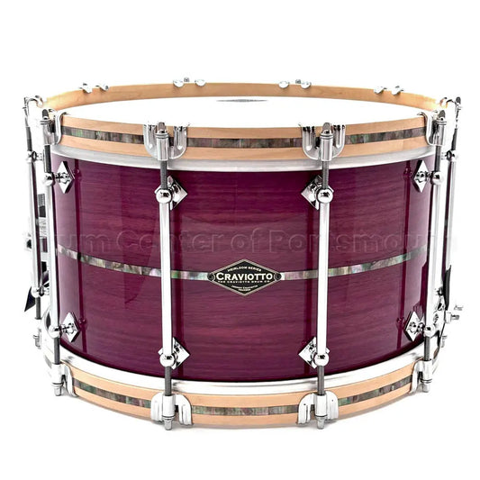 Craviotto Heirloom Purpleheart Snare Drum 14x8 w/Maple Hoops & Abalone Inlays - Drum Center Of Portsmouth