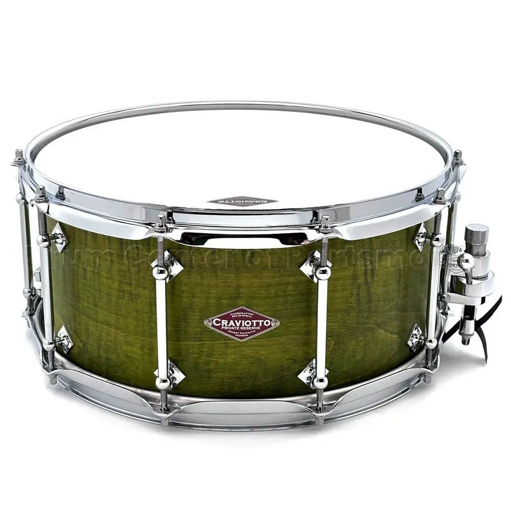 Craviotto President's Collection Curly Maple Snare Drum 14x6.5 Green Stain - Drum Center Of Portsmouth