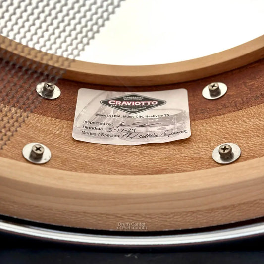 Craviotto Private Reserve Sapele/Sycamore Snare Drum 14x5.5 w/Maple Inlay - Drum Center Of Portsmouth