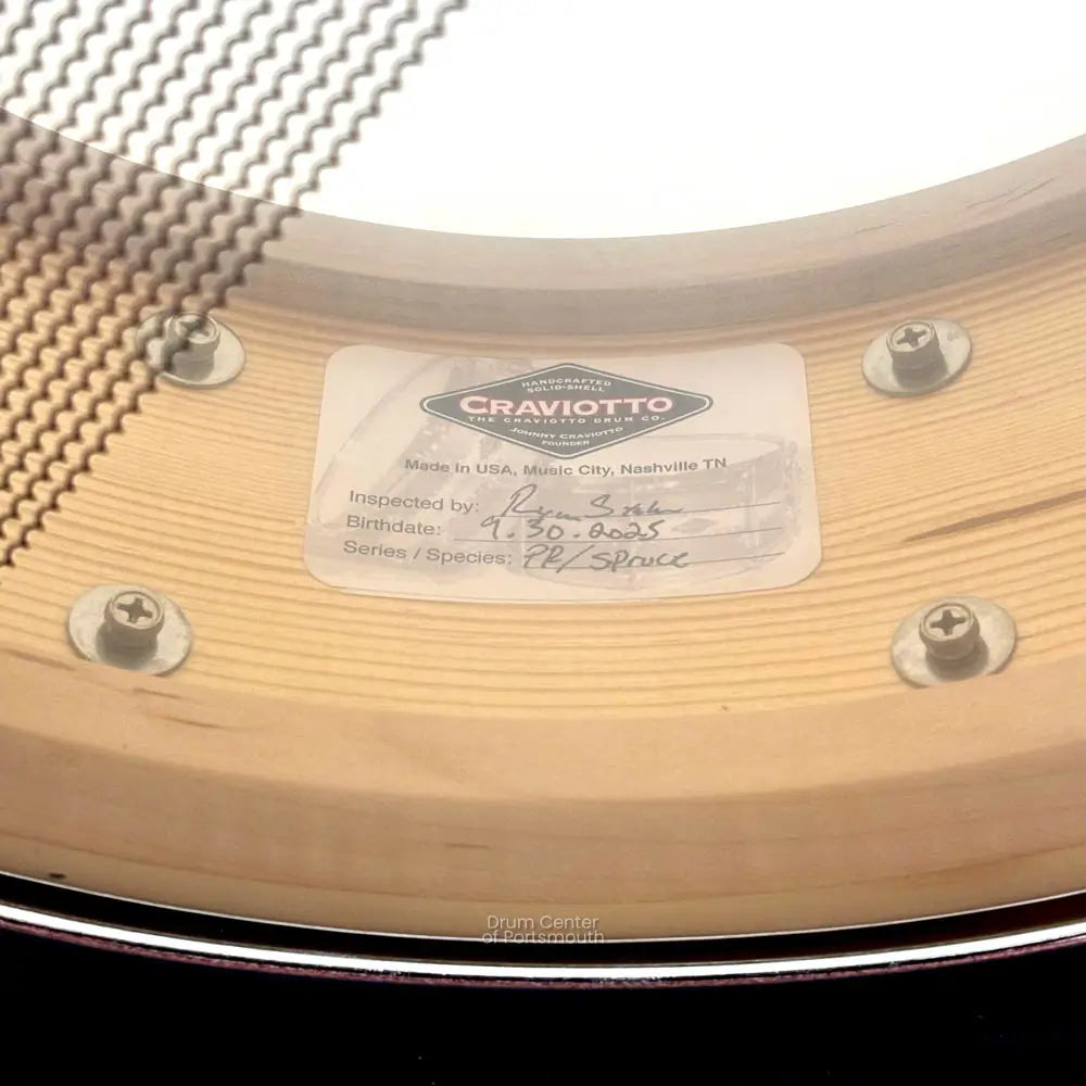 Craviotto Private Reserve Spruce Snare Drum 14x5 w/Black Tahitian Pearl Inlay - Drum Center Of Portsmouth