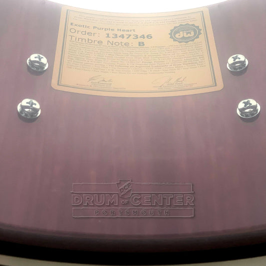 DW Collectors Purpleheart Snare Drum 14x6.5 Exotic Tiger Wood w/Black Nickel Hardware - Drum Center Of Portsmouth