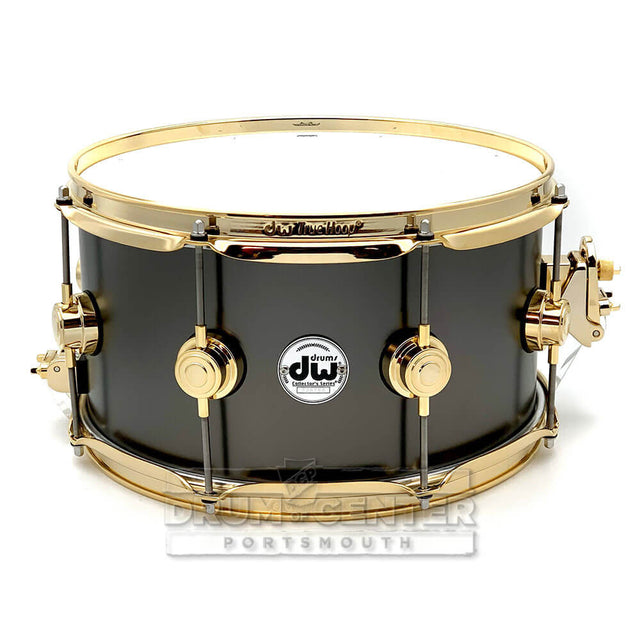 DW Collectors Satin Black Brass Snare Drum 13x7 Gold Hardware