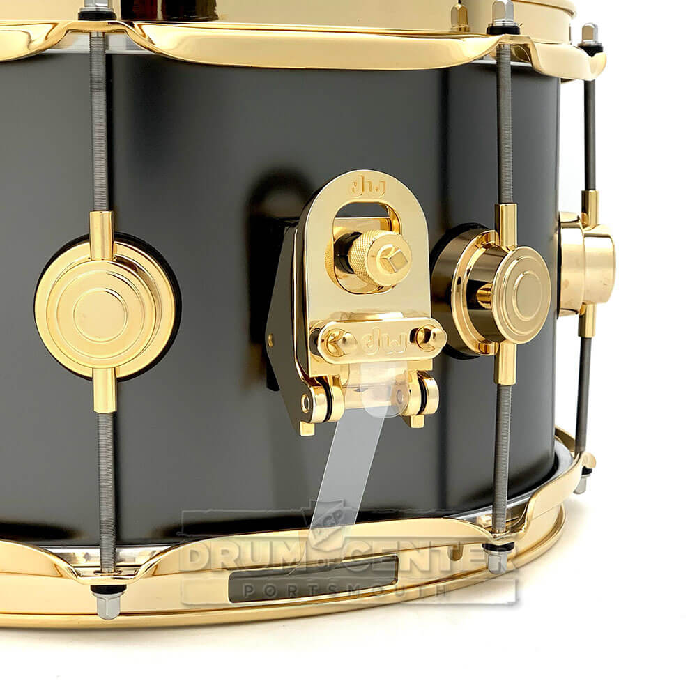 DW Collectors Satin Black Brass Snare Drum 13x7 Gold Hardware