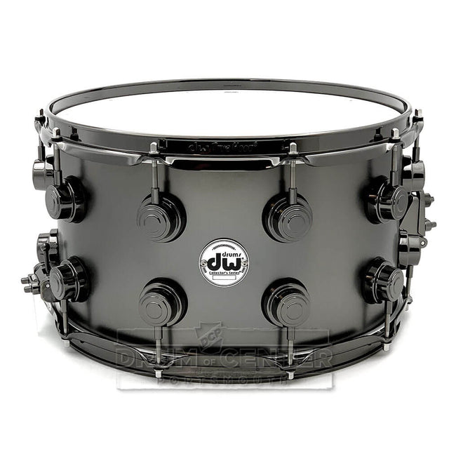 DW Collectors Satin Black Brass Snare Drum 14x8 Black Nickel Hardware