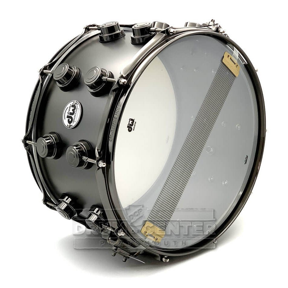 DW Collectors Satin Black Brass Snare Drum 14x8 Black Nickel Hardware