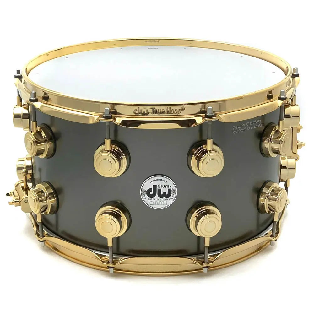 DW Collectors Series Satin Black Brass Snare Drum 14x8 Gold Hardware - Drum Center Of Portsmouth