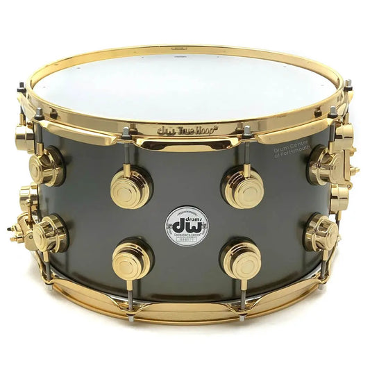 DW Collectors Series Satin Black Brass Snare Drum 14x8 Gold Hardware - Drum Center Of Portsmouth
