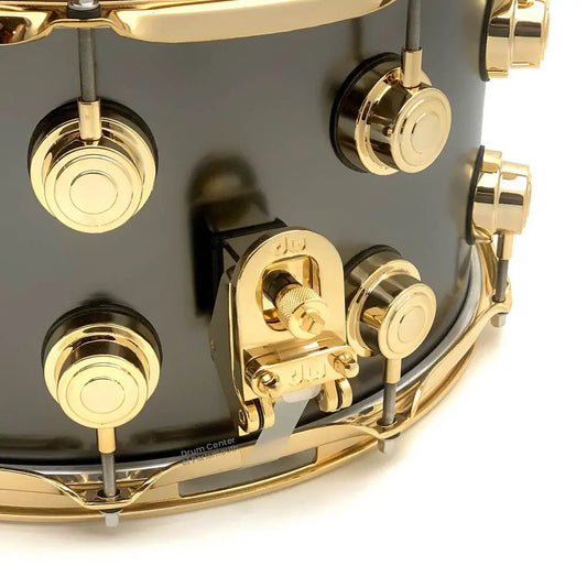 DW Collectors Series Satin Black Brass Snare Drum 14x8 Gold Hardware - Drum Center Of Portsmouth
