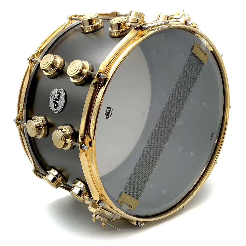 DW Collectors Series Satin Black Brass Snare Drum 14x8 Gold Hardware - Drum Center Of Portsmouth