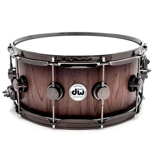 DW Collectors Pure Walnut Snare Drum 14x6.5 Natural to Quick Ebony Burst w/Bk Hw - Drum Center Of Portsmouth