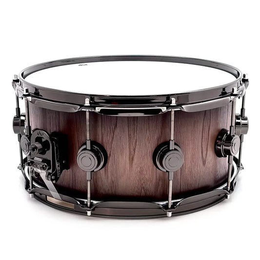 DW Collectors Pure Walnut Snare Drum 14x6.5 Natural to Quick Ebony Burst w/Bk Hw - Drum Center Of Portsmouth
