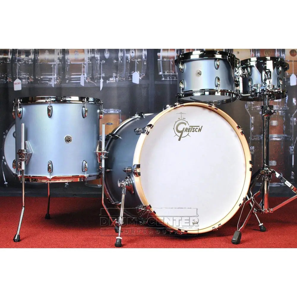 Used Gretsch Brooklyn 4pc Euro Drum Set Satin Ice Blue Metallic - Excellent - Drum Center Of Portsmouth