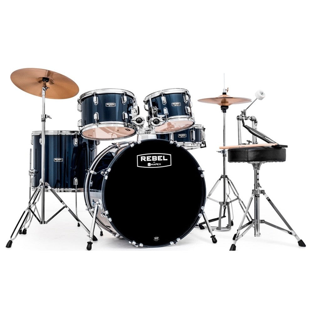 Mapex Rebel 5 Pc Complete Jazz Set Up w/Fast Size Toms Royal Blue