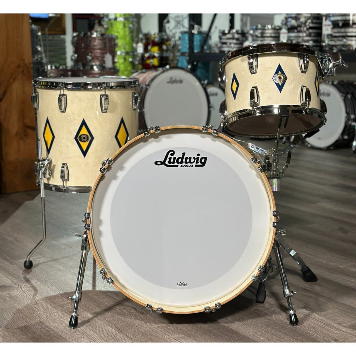 Used Ludwig 110th Anniversary Legacy Mahogany 3pc Fab Drum Set Diamond Flash Inlay