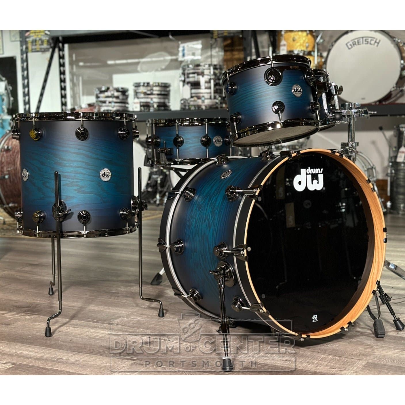 Dw Rums DW Collectors Pure Oak 5pc Drum Set Regal Blue to Candy Black Burst w/