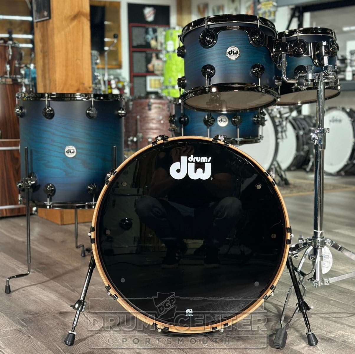 DW Collectors Pure Oak 5pc Drum Set Regal Blue to Candy Black Burst w/Black Nickel Hw