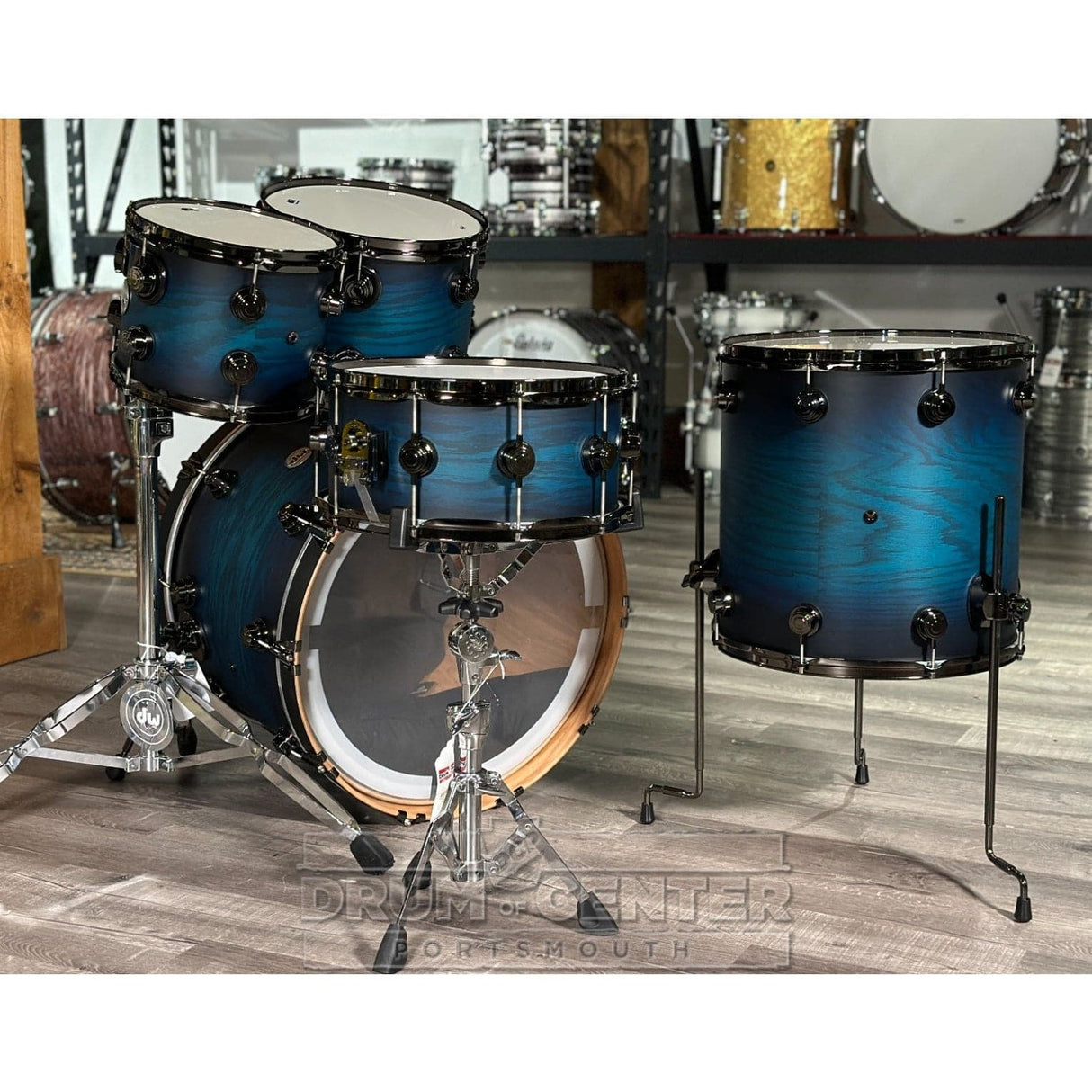 DW Collectors Pure Oak 5pc Drum Set Regal Blue to Candy Black Burst w/Black Nickel Hw