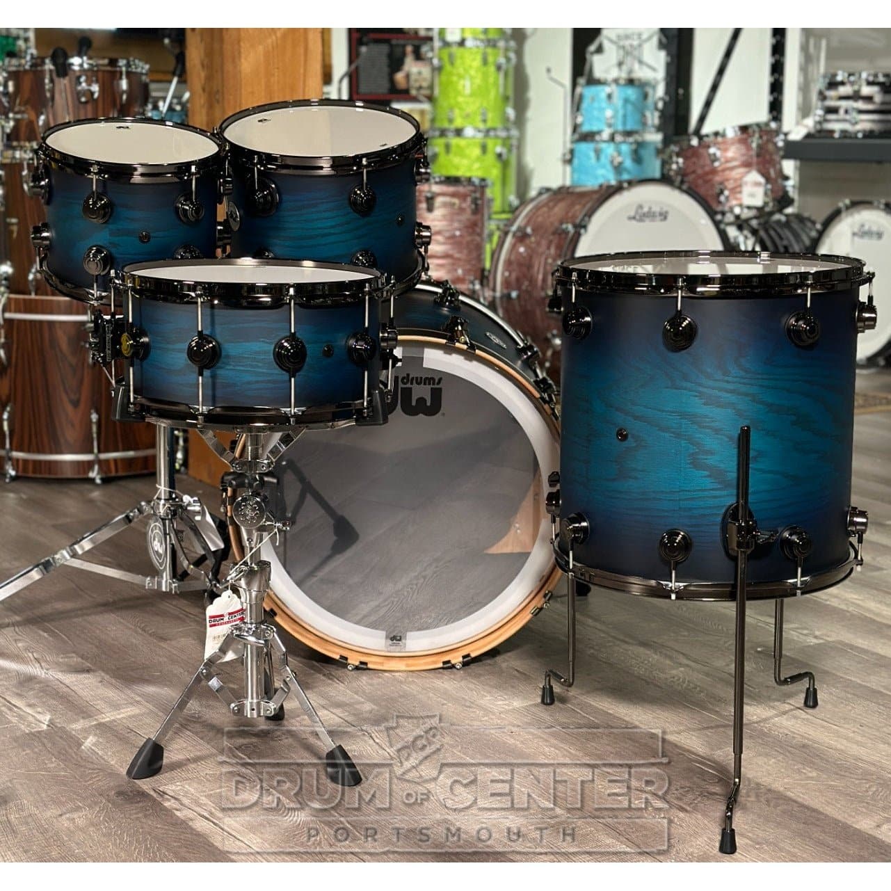 DW Collectors Pure Oak 5pc Drum Set Regal Blue to Candy Black Burst w/Black Nickel Hw