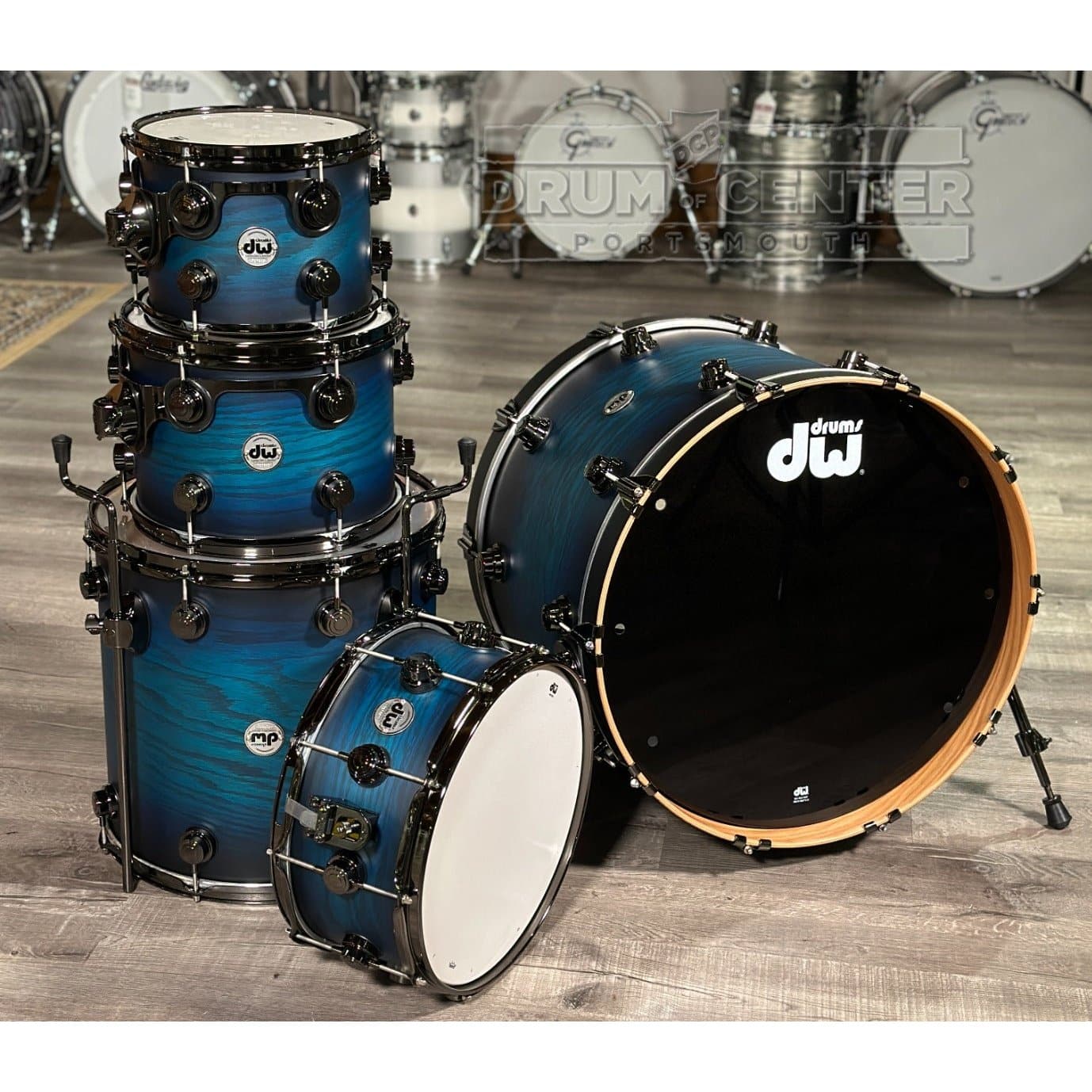 DW Collectors Pure Oak 5pc Drum Set Regal Blue to Candy Black Burst w/Black Nickel Hw