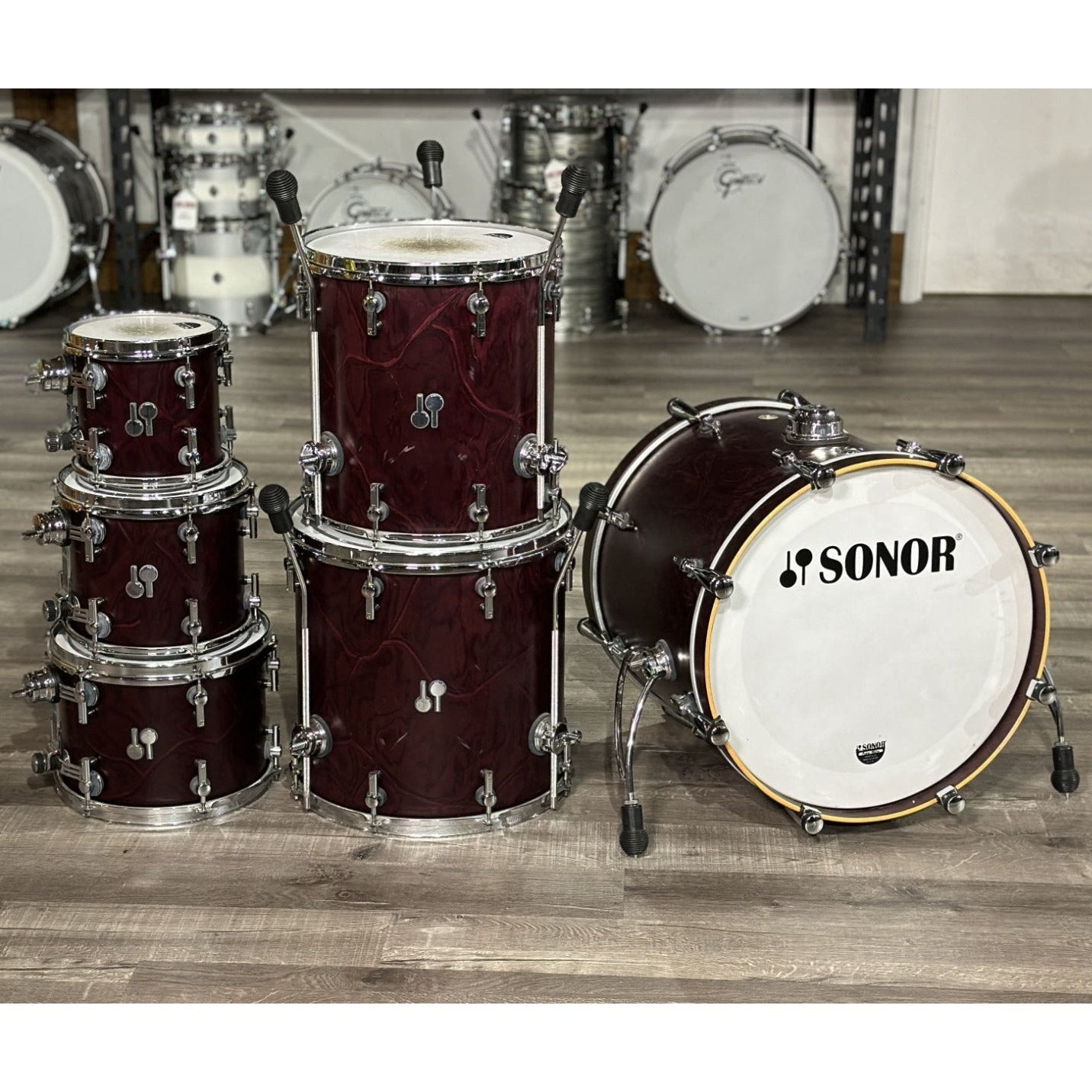 Used Sonor SQ2 Maple 6pc Drum Set Red Wine Dunes