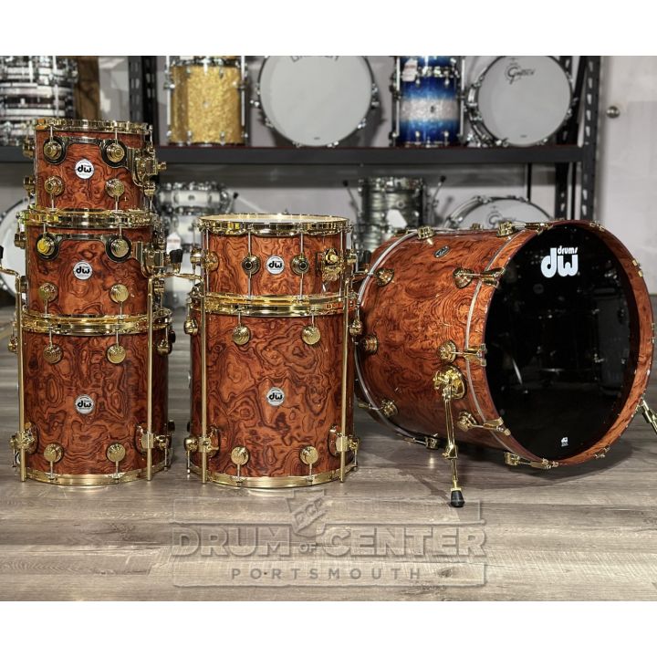 DW Collectors Pure Purpleheart 6pc Drum Set Waterfall Bubinga w/Gold Hw