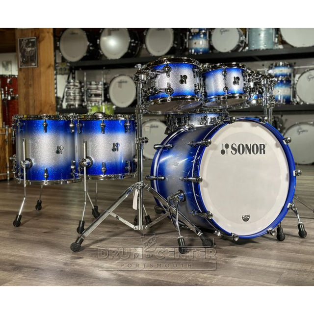 Sonor SQ2 Beech 7pc Drum Set Blue Silver Sparkle Burst Gloss