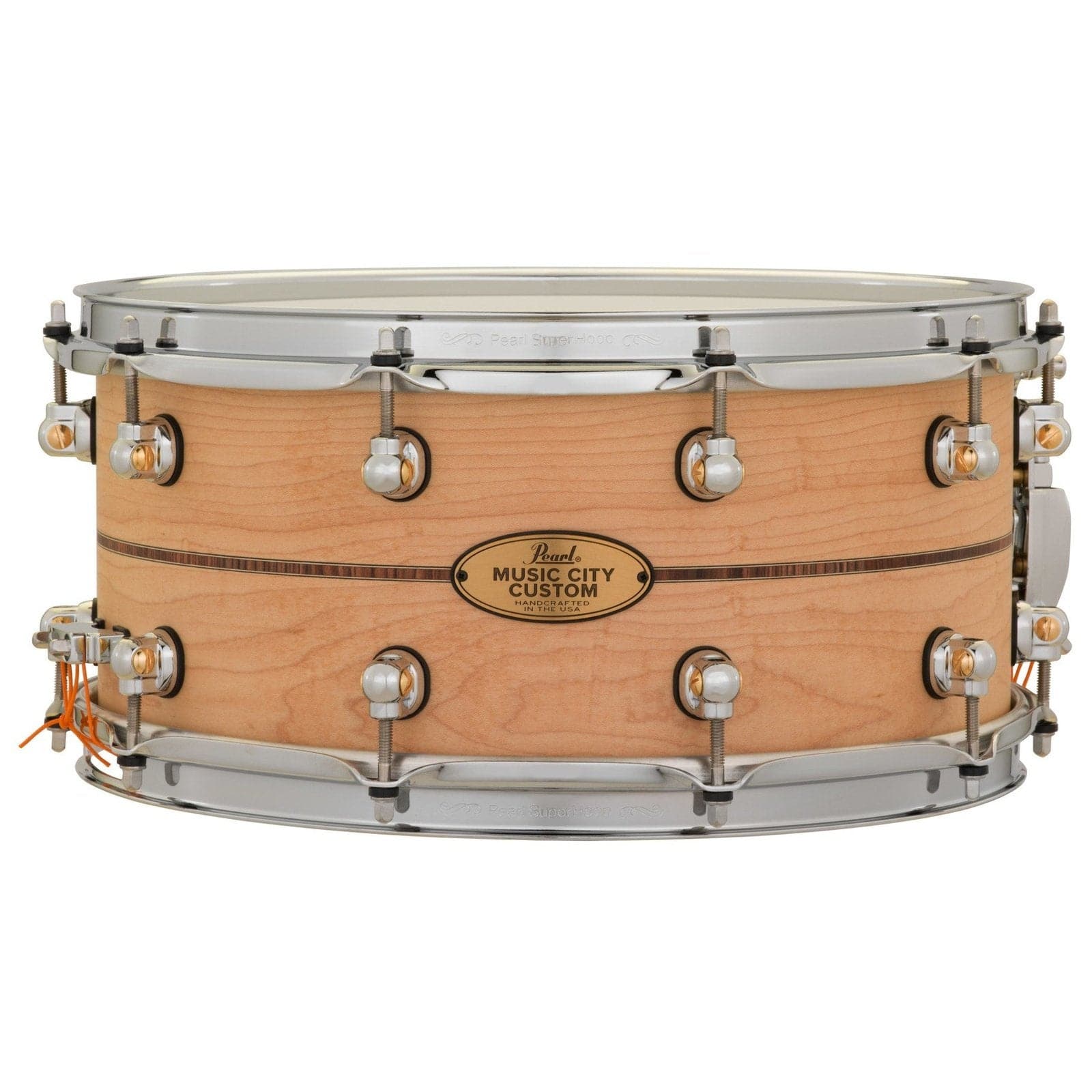 Used Pearl Music City Custom Solid Maple Snare Drum 14x6.5 Natural w/Kingwood Inlay - Drum Center Of Portsmouth