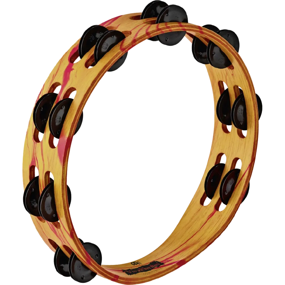 Meinl VivaRhythm Wood Tambourine Red/Orange Marble w/2 Rows of Bk Steel Jingles - Drum Center Of Portsmouth
