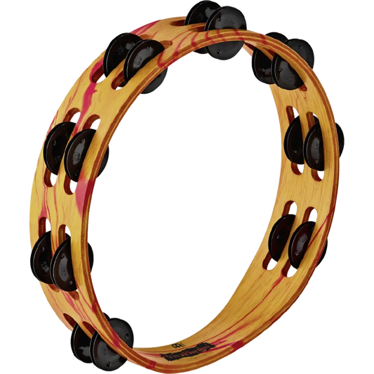 Meinl VivaRhythm Wood Tambourine Red/Orange Marble w/2 Rows of Bk Steel Jingles - Drum Center Of Portsmouth