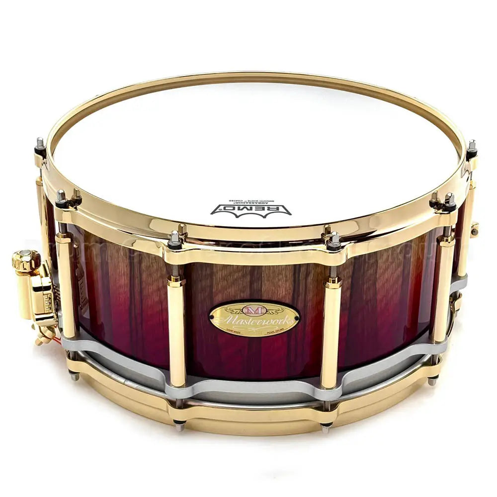 Pearl Masterworks Free Floating Snare Drum 14x6.5 Black Limba Red Fade w/Gold Hardware - Drum Center Of Portsmouth
