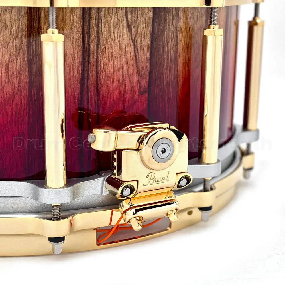Pearl Masterworks Free Floating Snare Drum 14x6.5 Black Limba Red Fade w/Gold Hardware - Drum Center Of Portsmouth