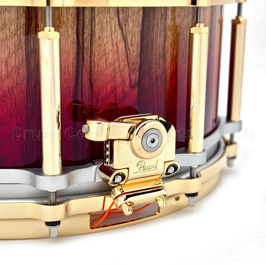 Pearl Masterworks Free Floating Snare Drum 14x6.5 Black Limba Red Fade w/Gold Hardware - Drum Center Of Portsmouth