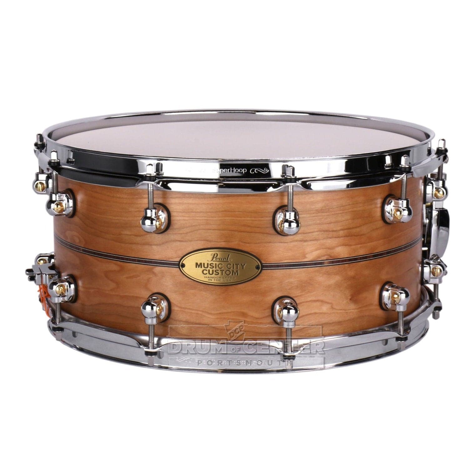 Used Pearl Music City Custom Solid Cherry 14x6.5 Snare Drum Natural w/Kingwood Inlay - Drum Center Of Portsmouth