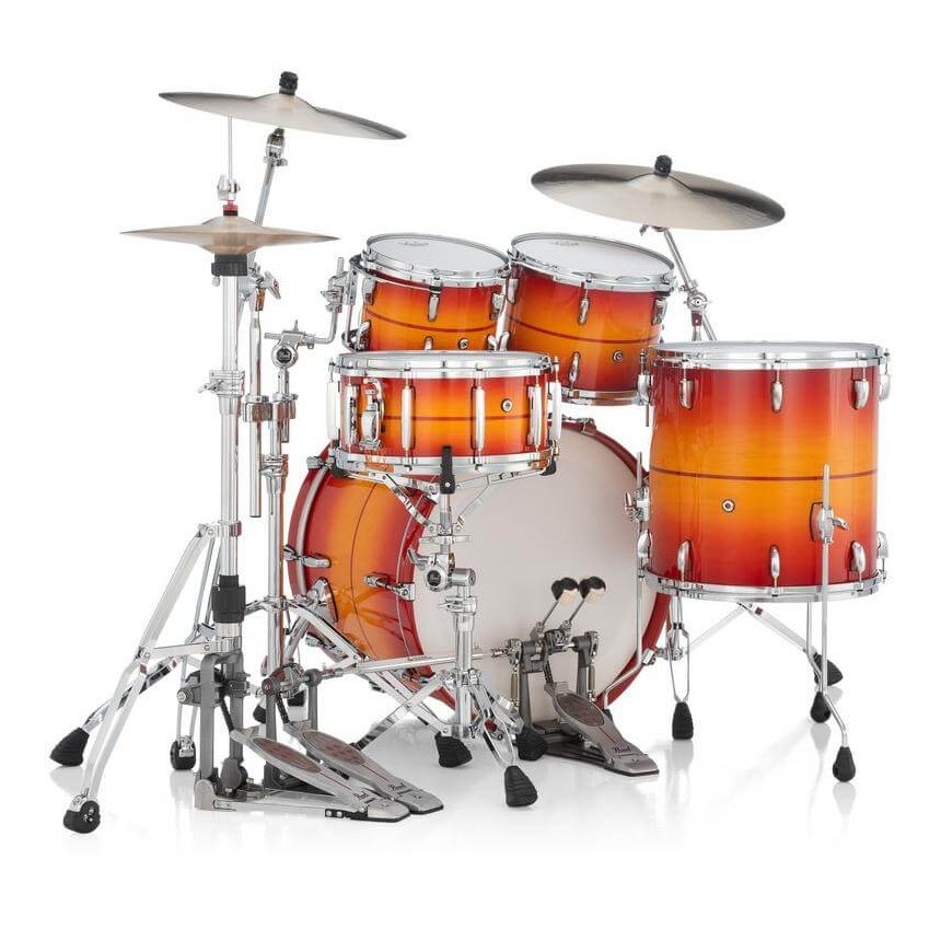 Pearl Masters Maple/Gum 4pc Drum Set w/22x18BD w/L-Bracket R2 Mounts Sunburst Redstripe