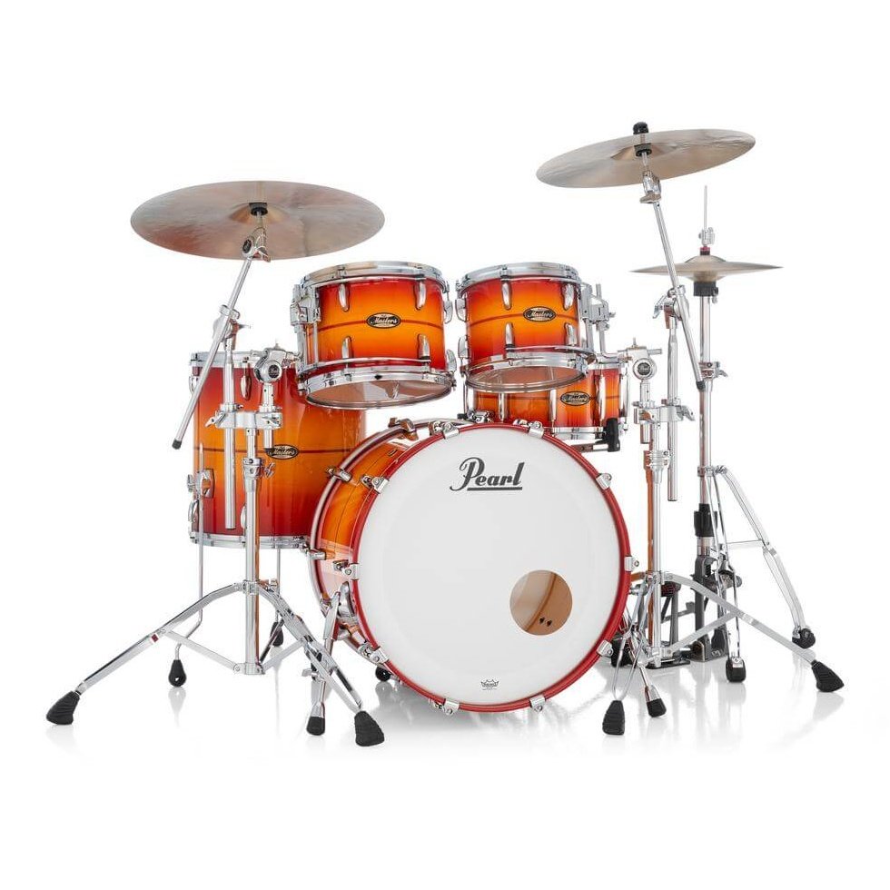 Pearl Masters Maple/Gum 4pc Drum Set w/22x18BD w/L-Bracket R2 Mounts Sunburst Redstripe